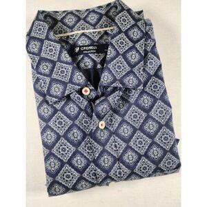 Daniel Cremieux Mens Large Short Sleeve Button Down Geometric‎ Tile Print Blue